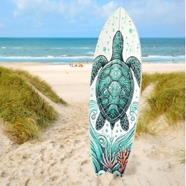 JennyGems Outdoor Decorative Turtle Surfboard Wall Art, PVC, Surfboard Sign, Weather Resistant, 4 Foot