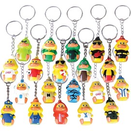 Zugar Land Collectible Mini Ducky Keychains (20 Pack) (1.5") Cool Assortment of Duck figurines: Chef, Baseball, Astronaut, Zombi, Alien, Rock Star and more
