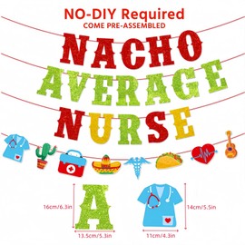 YVAINE Nacho Average Nurse Glitter Banner, 4PCS Pre-strung Fiesta Cinco de Mayo Nurse Appreciation Decoration Thank You Nurse Happy Nurse Appreciation Week Banner Party Supplies
