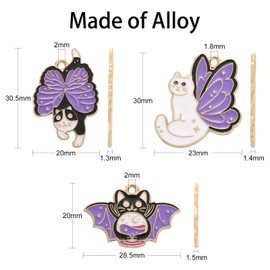 Ipotkitt 15 Pcs 3 Styles Cute Enamel Bat Charms Purple Butterfly Wings Cat Charms Kawaii Animal Charms for DIY Jewelry Making Craft Findings