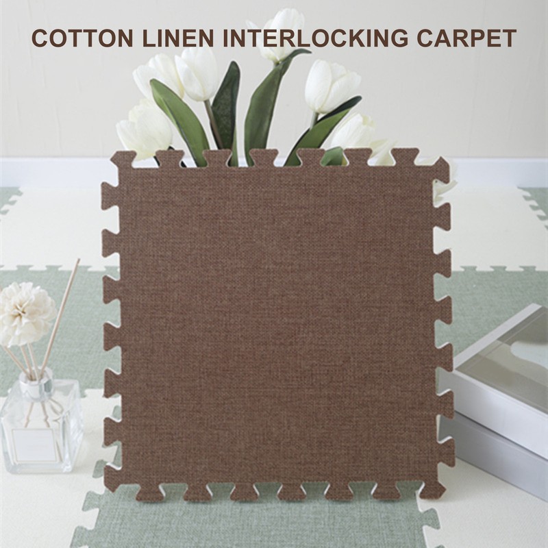 10pcs Cotton Linen Interlocking Carpet Tiles Anti Slip Floor Protection