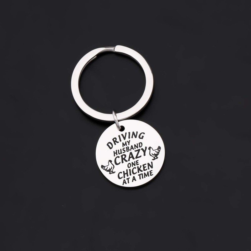 BAUNA Chicken Keychain Farmer Gift for Him Driving My Husband