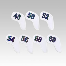 Prof 7Pcs Leather Wedge Golf Iron Head Covers Protective Club Waterproof & Scratch Resistant 48 50 52 54 56 58 60 Degree (White Gradient Number)