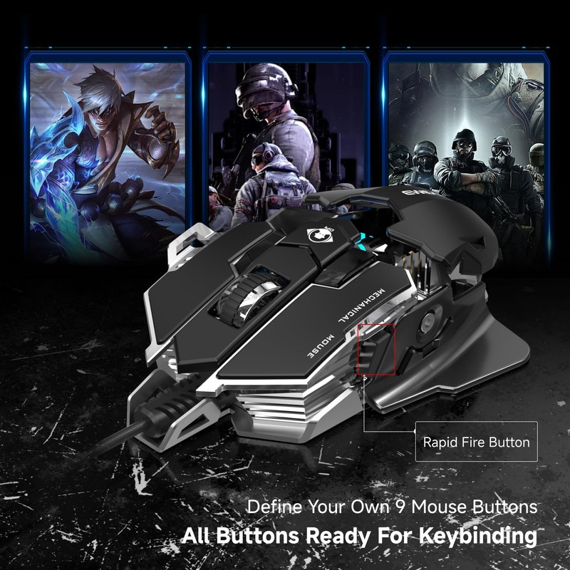 SEUNKWANG EWEADN G5 Wired Gaming Mouse, Ergonomic RGB Computer Mouse,