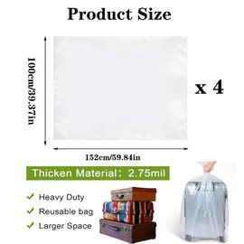 Extra Large Clear Plastic Storage Bags,4 Pieces 40x60 Inches 100x152 cm Big Giant Jumbo Huge Plastic Storage Bags for Luggage, Suitcase,Kids Bike, Comforter, Chair, Plush Toys, Furniture