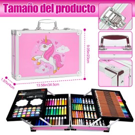 Set de Arte, 145 Piezas Kit de Dibujo con Estuche Organizador Portatil, Juego de Dibujo con Aquarelas, Plumones, Colores para Niños, Estudiantes, Principiantes, Suministros de Arte Escolar (Rosado)