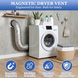 Magnetic Dryer Vent MV-180 Connector Kit with 5FT Hose and 4 Clamps, 4 Inch Airtight Seal Quick Connect Coupling, Strong Magnet Self-Aligning Coupler for Easy Clean & Space Saving