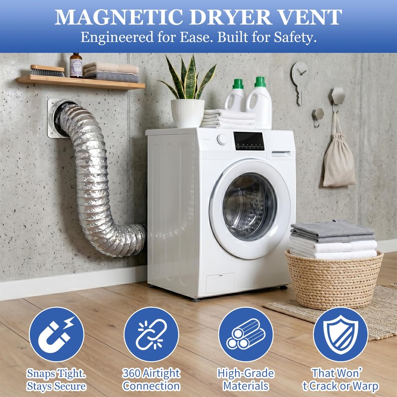 Magnetic Dryer Vent MV-180 Connector Kit with 5FT Hose and