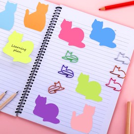 Molain Cat Sticky Notes with Paper Clips, Cute Cat Self-Stick Notes Cat Index Tabs Self-Stick Memo Pads 7 Pack 210 Sheets (A)