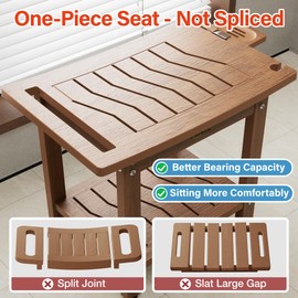 YEFU Shower Chair for Inside Shower: 21" Oversized Non-Slip Waterproof No Maintenance 500LBS Weight Capacity - Teak Shower Bench/Stool with Shelf Handle for Bathroom/Outdoor - Easy Assemble for Adult