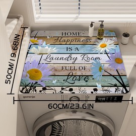 Simple Floral Washer Dryer Cover Mat Fridge Dust Dryer Washing Top Dust-Proof Covers Oven Coffee Mat Desk Cover Boho Style Multi-Purpose Mat (Daisy, 23.6in*19.7in)