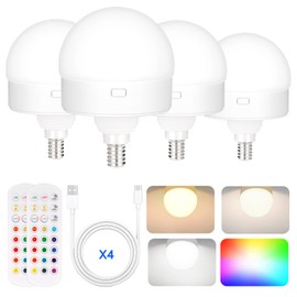Yochoice 4-Pack E12 Rechargeable Battery Operated Light Bulb with Remote, Dimmable LED Bulb with 15 Colors Selectable & 3 Timer, Wireless Detachable Puck Light Bulb for Wall Sconce, Non-Hardwired