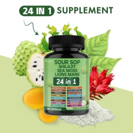 FRCOLA Soursop 24-in-1 Superfood Supplement – Sea Moss, Shilajit, Lion’s Mane – Immune Boost, Brain & Gut Support – Daily Vegan Capsules