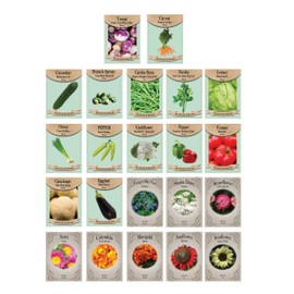 Flower & Vegetable Seed Set - 22 Varieties of Non-GMO Heirloom Premium Seeds for Planting - Brussel Sprouts, Cantaloupe, Peppers, Marigolds, and More