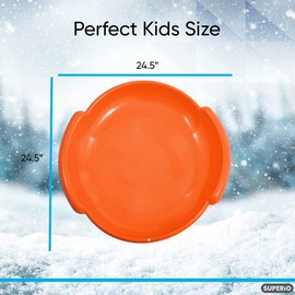 Superio Round Snow Saucer Sled- 24" Plastic Disc Sled for Kids and Adults- Heavy Duty Sled with Handles for Downhill Sledding, Winter Outdoor Sports, Orange