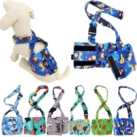 Dog Diaper for Male Boy Belly Band Reusable Washable with Suspenders Soft Fleece (Blue Monkey, L: Waist 16" - 19")