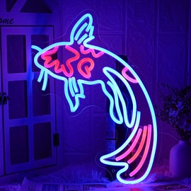 LMSIGNLY Koi Fish Neon Sign Koi Carp Neon Lights Signs Japanese Fish Led Neon Blue Red Lucky Fish Neon Signs for Wall Decor 17”x9.5”with USB/Switch Dimmable Neon Light Signs for Bar, Restaurant, Office, Fishroom,Koi Pond