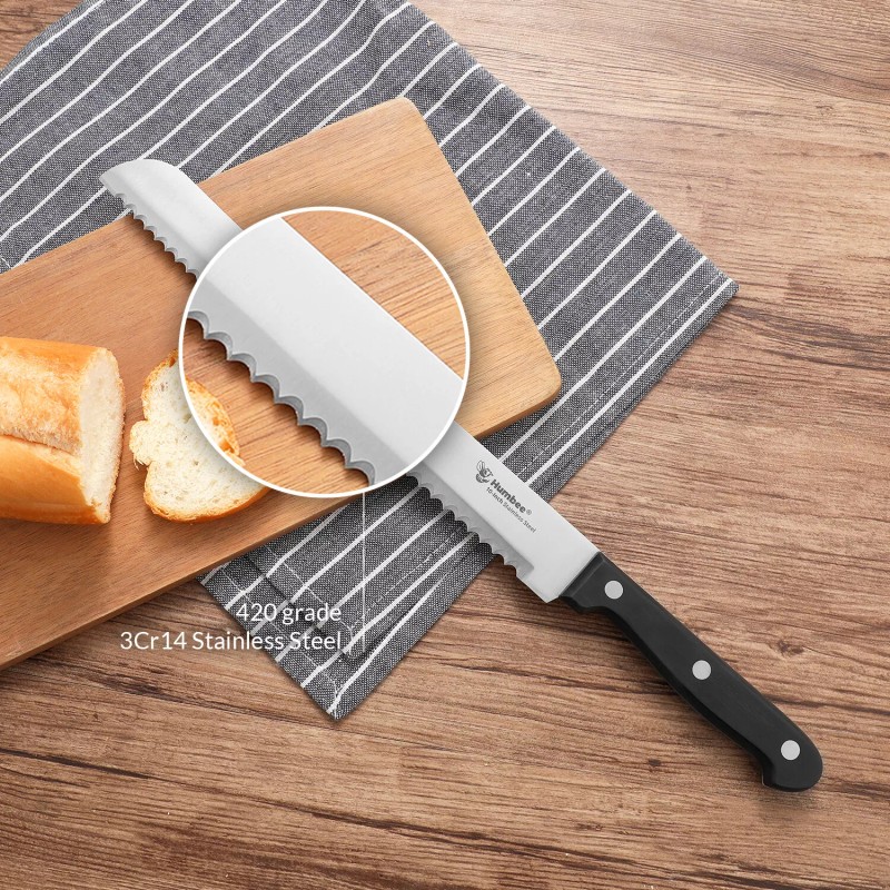 Humbee Chef, Stainless Steel Serrated Bread Knives 8/10/12 inch -