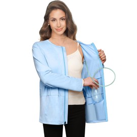 Post Mastectomy Full Zip Shirts with 4 Drain Pockets Surgery Recovery Must Haves Clothing Comfy Long Sleeve Shirts (X-Large, Black)