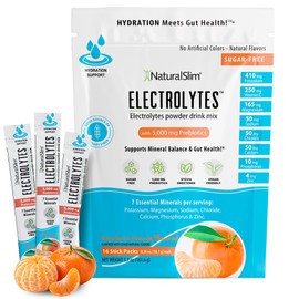 NaturalSlim Electrolytes Powder Packets, Sugar-Free, Hydration & Energy Drink Mix with Prebiotics, Electrolytes for Gut Health, 16 Stick Packs - Mandarine Orange Flavored