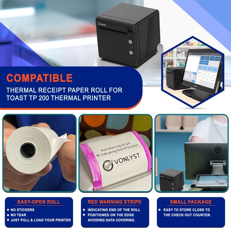 Vonlyst Thermal Printer Paper Roll for Toast TP200 Receipt Printer