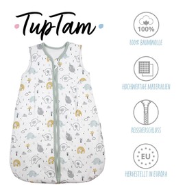 TupTam Baby Sleeping Bag 2.5 Tog - Breathable All-Year Sleeping Bag for Children, Oeko-Tex Certified, Elephant Grey Yellow Light Petrol