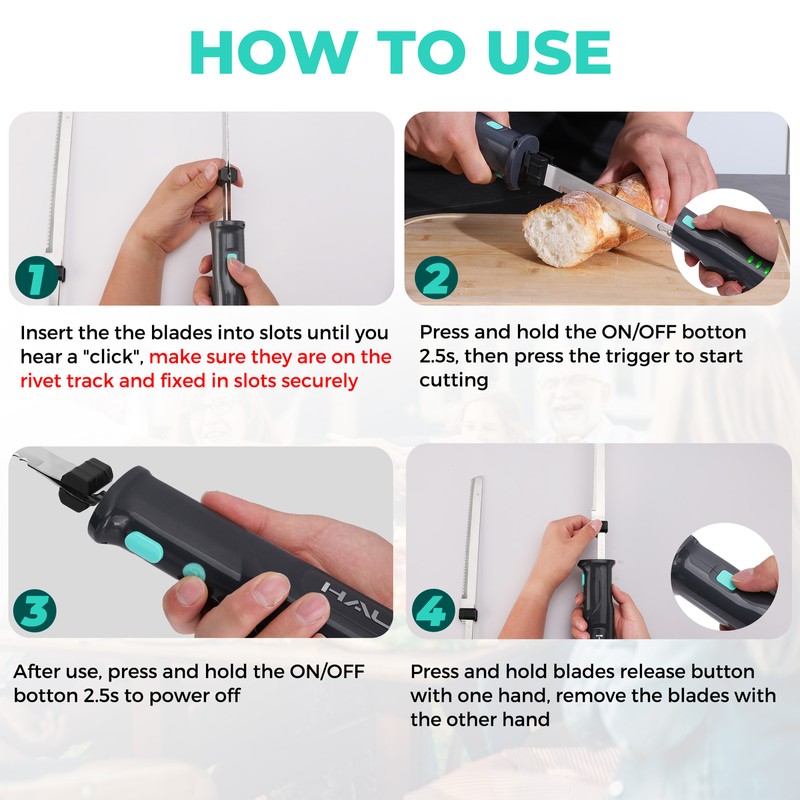 HAUSHOF Cordless Electric Knife Set for Meat Slicing 8V Electric