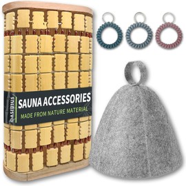 Bamboo Sauna Pillow Sauna Backrest, 100% Natural Handmade Wood Headrest Pillow, Sauna Accessories with Sauna Hat & 3 Keychain, Summer Cool Infrared Sauna Accessories for Barrel or Infrared Sauna