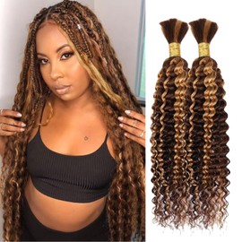 Deep Wave Echthaar-Haarverlängerung für Boho-Zöpfe, Echthaar, für Mikrozöpfe, 100 % kein Schuss, brasilianisches Echthaar, lockig, Echthaar-Extensions für Boho-Zöpfe, Deep Wave P4/27#, 50 cm, 100 g