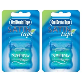 Satin Dental Flossing Tape 25m, Mint Flavoured, Wide Ribbon Design, Waxed Nylon Core, 25m, Pack of 2 (2pk, Mint)