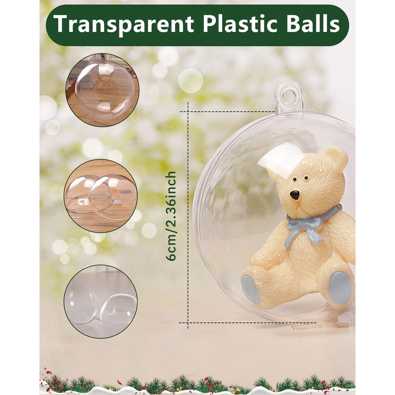 30 Pcs Christmas Baubles Clear Plastic Transparent Baubles Fillable Xmas