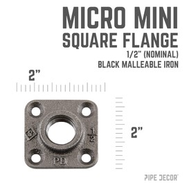 PIPE DECOR 1/2" Black Iron Micro Mini Square Floor Flange (8-Pack)