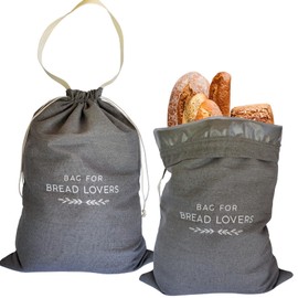Sato store Bags for Homemade Bread - Reusable Bread Storage Alternative to Bread Boxes - 2 Pack XXL Linen Bags with Handle and Lining - Keeps Sourdough Fresh - BPA-Free - Ideal Gift