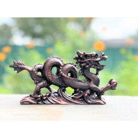 Chinese Dragon Statue Feng Shui Good Luck Figurine Statue Brown Resin 8.5 inch