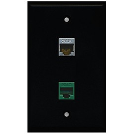 RiteAV - Black 1 Port Cat5e Ethernet Green 1 Port Cat6a Wall Plate