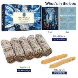 Nutgun 5Pcs White Sage Smudge Sticks with Palo Santo Sticks - Sage Incense Sticks for Smudging, Healing, Meditation, Home Cleansing - 4” California Sage Sticks & Palo Santo Sticks