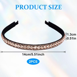 HINZIC 2pcs Rhinestone Headbands for Women, Non-Slip Crystal Head Bands for Bridal, Sparkly Glitter Hair Clips Accessories for Wedding Anniversaries Engagements Banquets Valentine's Day- Brown