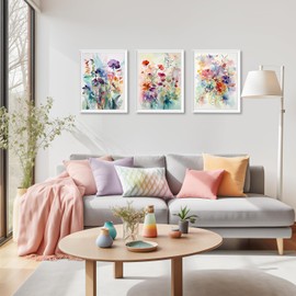 Dazzlewall Watercolor Flower Wall Decor Poster Wildflower Wall Poster for Bedroom Living Room Decor 12x16 in Set of 3 Unframed