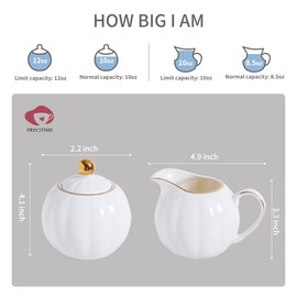 PRECITIME White and Gold Porcelain Sugar Bowl and Creamer Set - 12oz Lidded Sugar Pot & 10oz Milk Jug with gold rim, Elegant Tea and Coffee Accessories, Table Decor and Gift