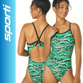 Sporti New Waves Thin Strap One Piece Swimsuit - Green - 32