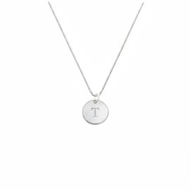 OAK & LUNA - Sterling Silver A-Z Initial Disc Necklace - Letter Pendant on Box Chain, Elegant & Gift‑Ready (Letter S, Sterling Silver, 18" Box Chain)