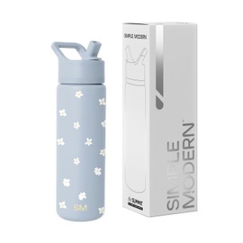 Simple Modern Water Bottle with Straw Lid | Vacuum Insulated Stainless Steel Metal | Reusable Leak Proof BPA-Free Cup for School | Summit Collection | 22oz, Sweet Daisy on Blue