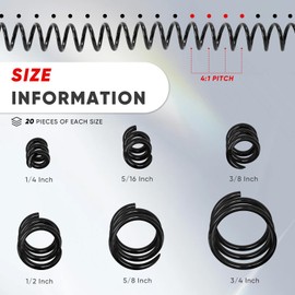 Epoium 120 Pack Spiral Binding Coils Multi Size, 4:1 Pitch Plastic Binding Coils Kit, 6 Different Sizes Black Spirals 1/4", 5/16", 3/8", 1/2", 5/8", 3/4", Spiral Binding Spines for Letter Size