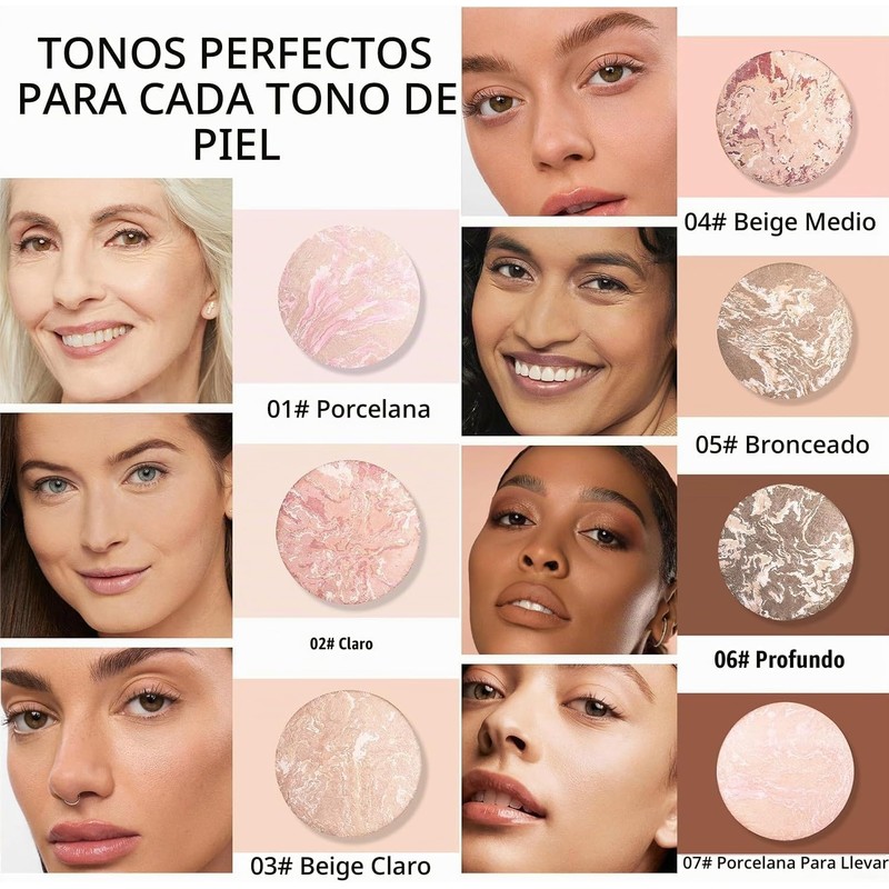 Base de maquillaje en polvo horneado, correctora y con control