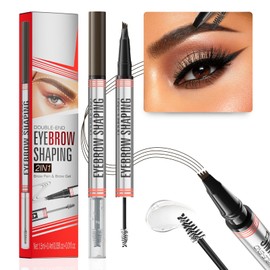 DAGEDA Lápiz de Cejas Líquido Marrón Oscuro, Lápiz de Cejas Microblading 2 en 1 con Gel de Cejas para Cejas Definidas y Llenas, Lápiz de Cejas de Tatuaje de Doble Cabeza Altamente Natural