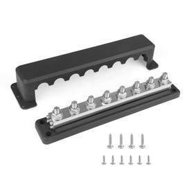 ANDO RACING 600A Heavy Duty Power Distribution Block with Cover 8 x 3/8" (M10) Studs Bus Bar Terminal Block, High Current Busbar 12-48V DC Busbar Box for Automotive RV Boat, Black