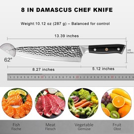 Chef's Knives 8 Inch,VG-10 Core with Damascus Stainless Steel Cladding,Professional Chef's Knife with Full Tang G10 Handle,Japanese chef Knife for Home & Restaurant With Gift Sharpening Stone