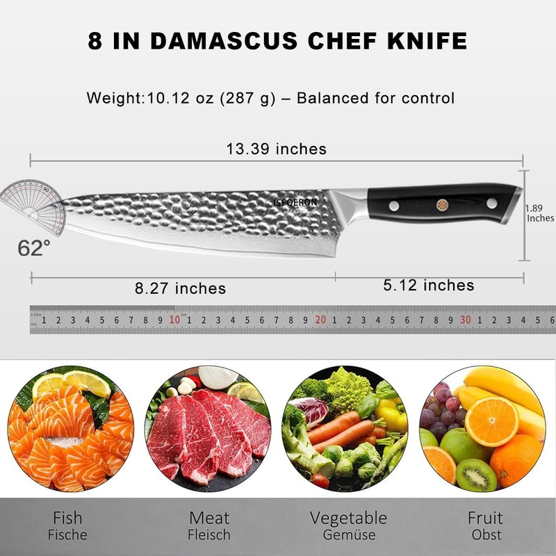 Chef's Knives 8 Inch,VG-10 Core with Damascus Stainless Steel Cladding,Professional