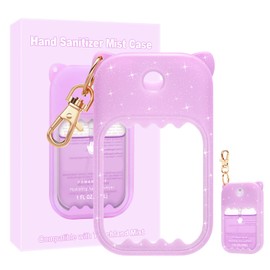 taessv Hand Sanitizer Spray Case for Touchland Silicone Touchland Case Keychain Cute Hand Sanitizer Spray Holder Compatible with Touchland Power Mist Gentle/Glow Mist, Glitter Purple