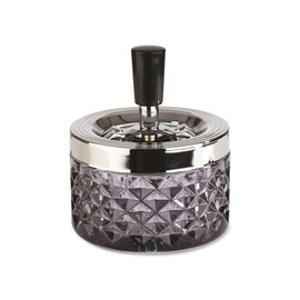 APS Push 568 Rotating Ashtray Diameter 9.5 cm Height 11 cm with Bayonet Clasp Glass Chrome-Plated Metal Dark Grey Glossy